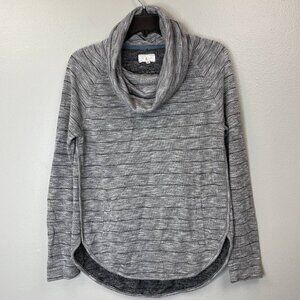 Lou & Grey Top Womens Small Gray Striped Cowl Neck Long Sleeve Pullover Stretch